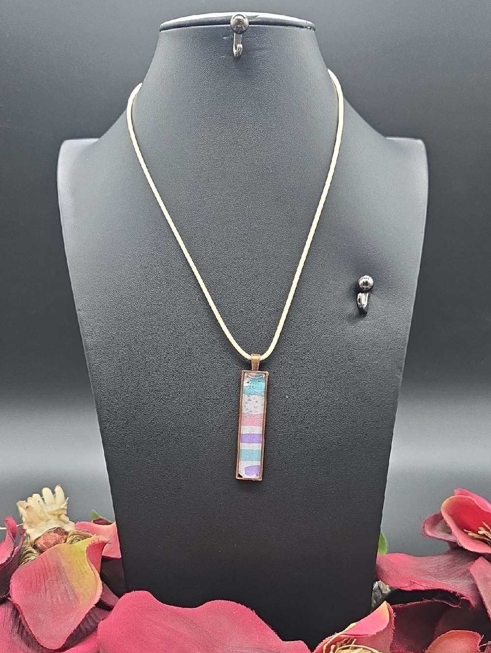 Hand Crafted | Multicolor | Copper | Striped Glass Pendant | Necklace